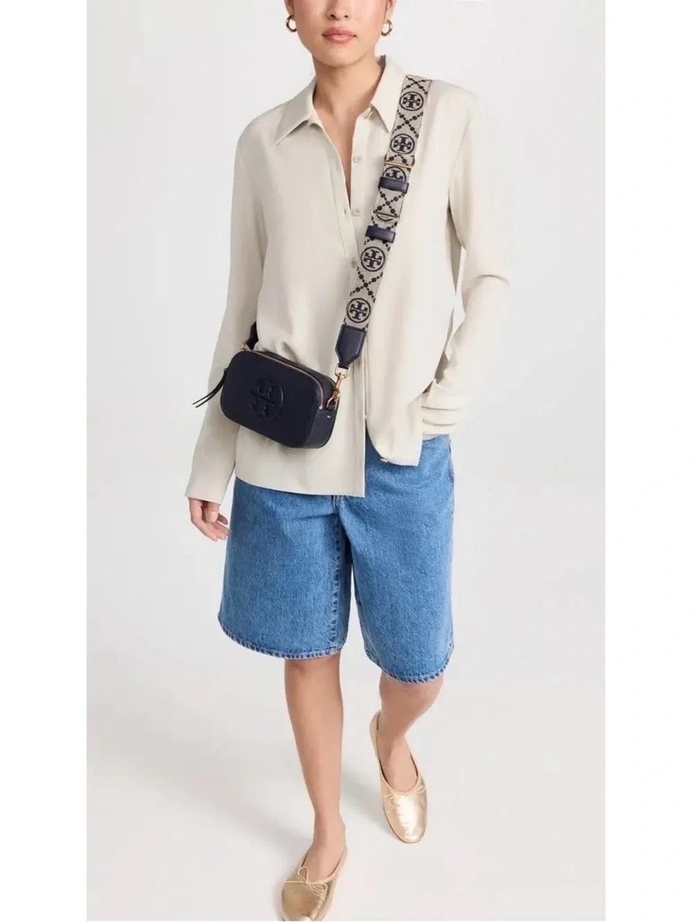 TORY BURCH Mini Miller Crossbody Bag Navy Blue Pebbled Leather